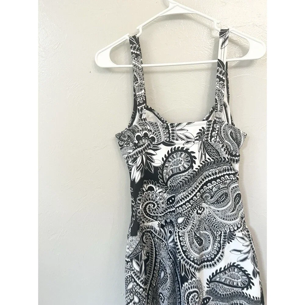 Jantzen Swim Dress Size 14 Slimming Ceramic Black White Beach Resort Swimsuit
